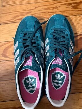 adidas Teal and White Women’s Retro Suede Sneakers